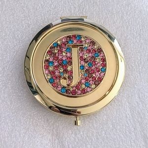 Rhinestone Mirror Compact with Initial J